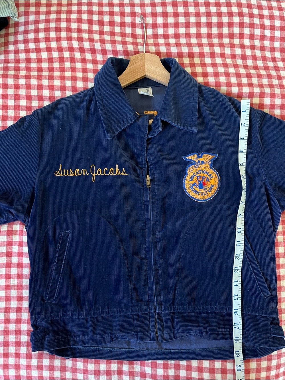 Vintage FFA Deep Indigo Blue Corduroy Jean Jacket California Embroidered Varsity - Picture 16 of 17